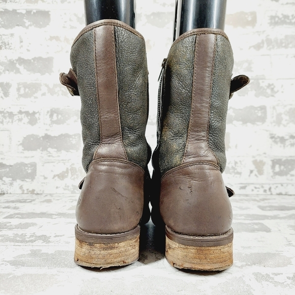 UGG Shearling Brown Leather Mid Calf Silver Buckles Detail Winter Boots I464 - Picture 6 of 13